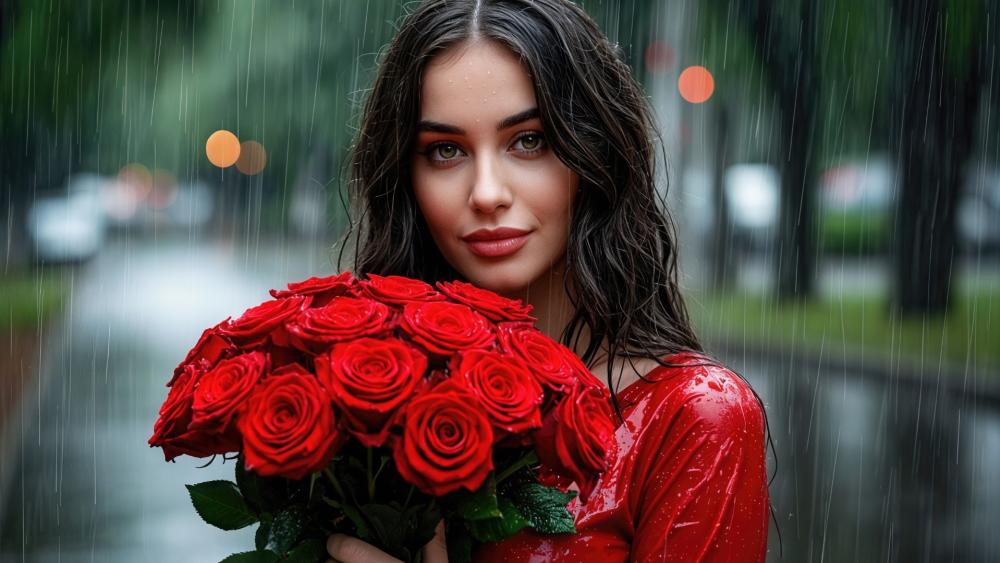 Rain Kissed Roses and Serene Beauty wallpaper