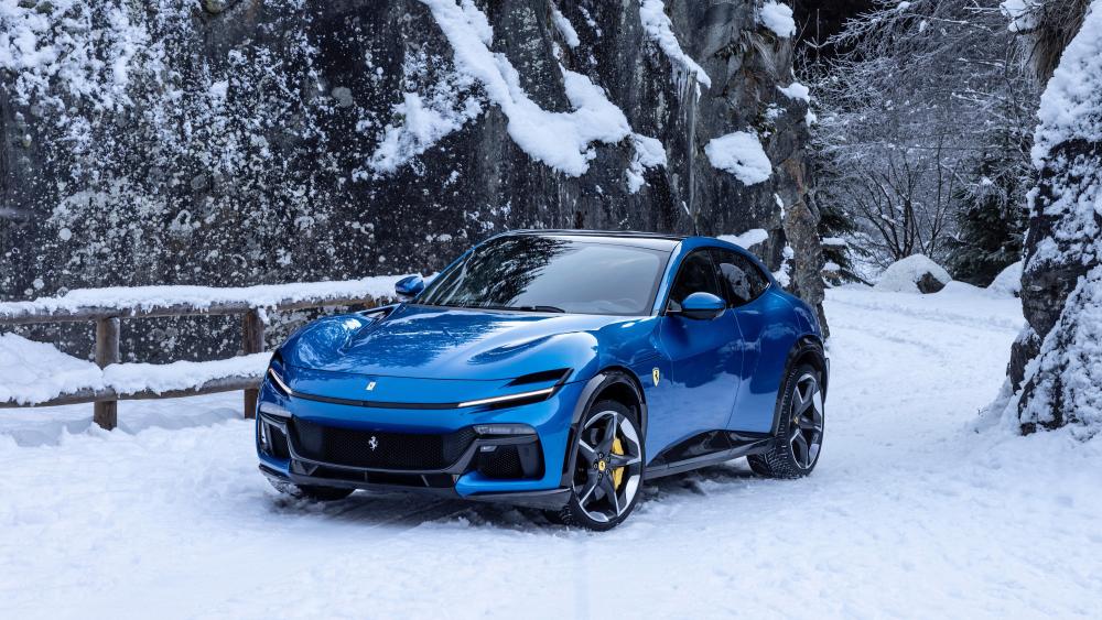 Ferrari Purosangue in Snowy Alpine Luxury wallpaper