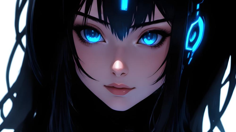 Cyber Neon Anime Portrait wallpaper