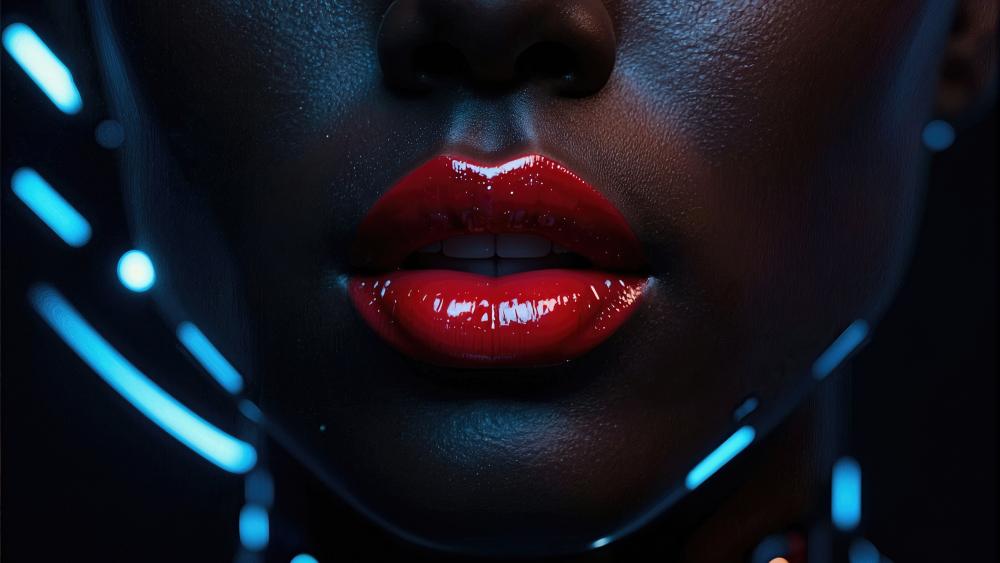 Radiant Red Lips in Neon Glow wallpaper