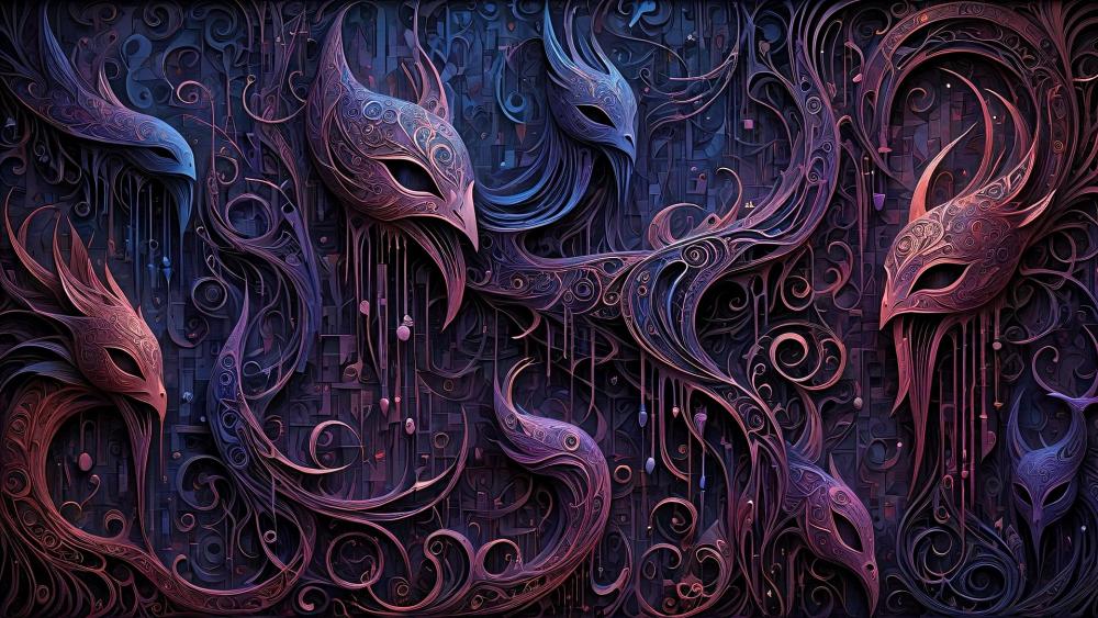 Mystic Masks in Flowing Shadows wallpaper