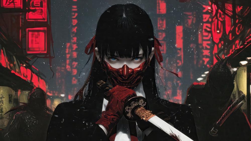 Oni Masked Samurai Girl wallpaper