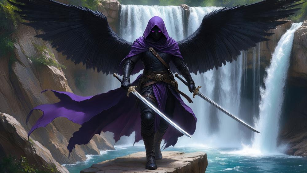 Winged Shadow Warrior at the Falls wallpaper