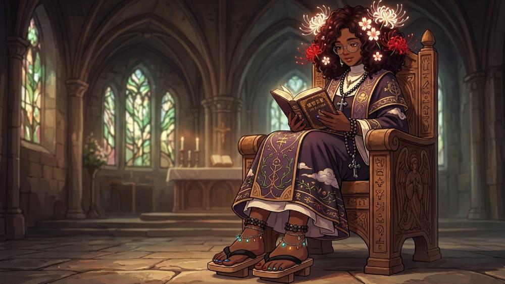 Serene Nun Reading in a Gothic Chapel wallpaper