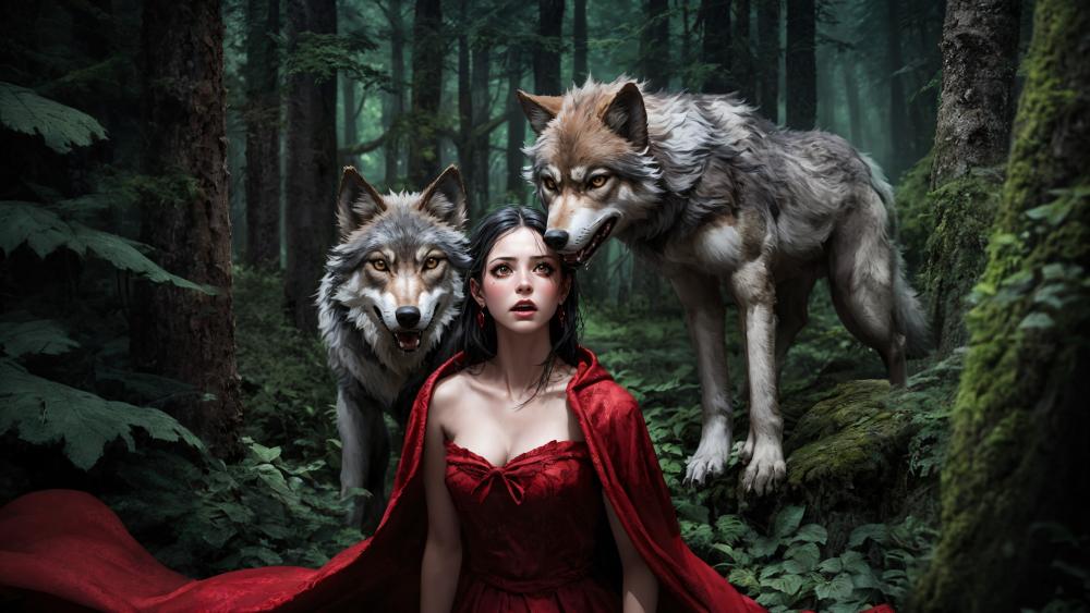 Little Red Riding Hood and the wolves wallpaper