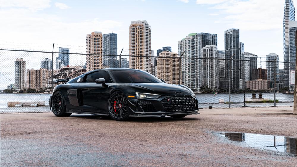 Audi R8 V10 GT on City Waterfront wallpaper