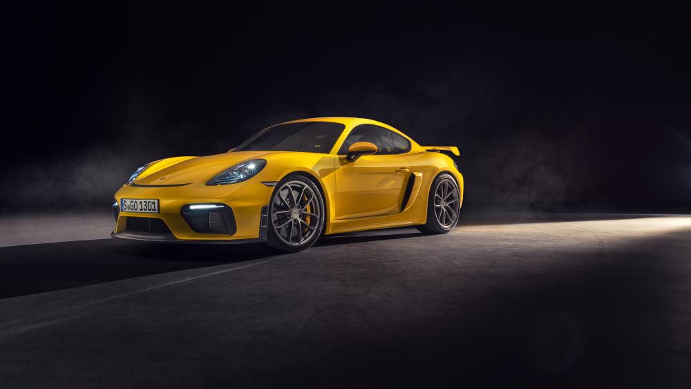 Yellow Porsche 718 Cayman GT4 Spotlight wallpaper