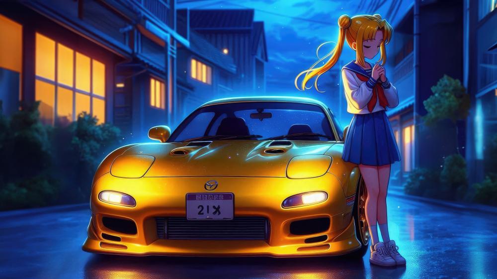 Neon Drift Under Moonlit Streets wallpaper
