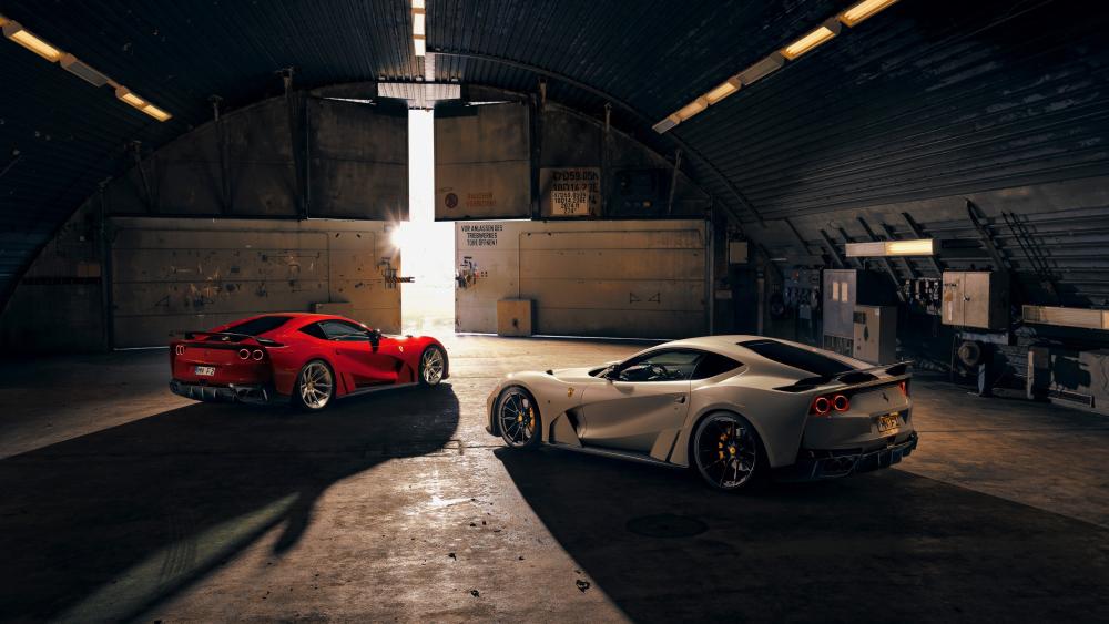Twin Novitec Ferrari Superfasts in Hangar Light wallpaper