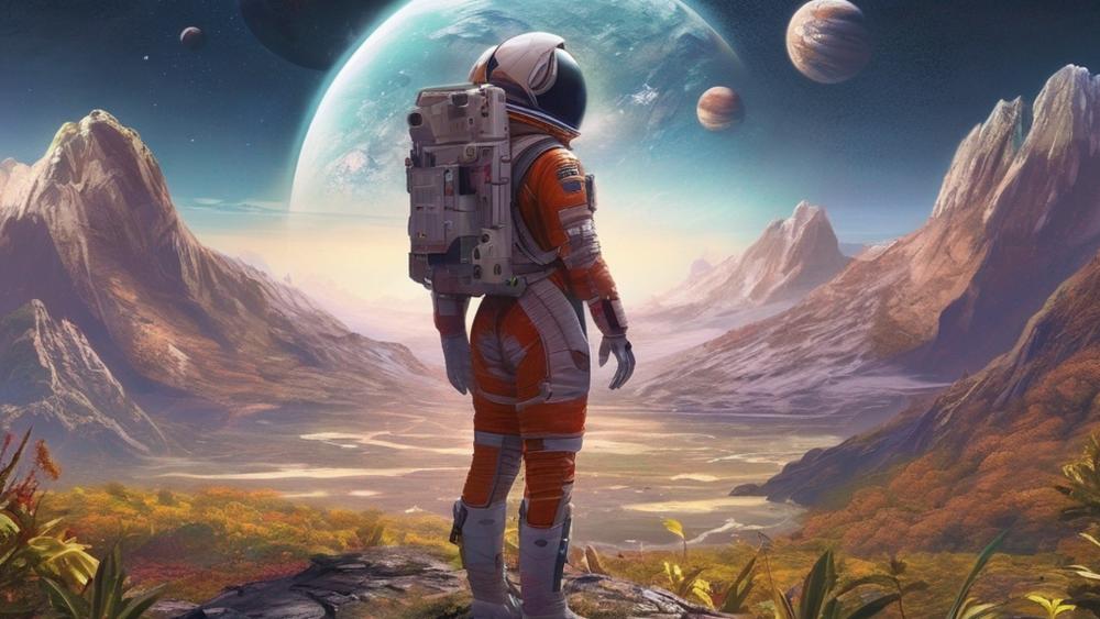 Astronaut Surveying an Alien Valley wallpaper