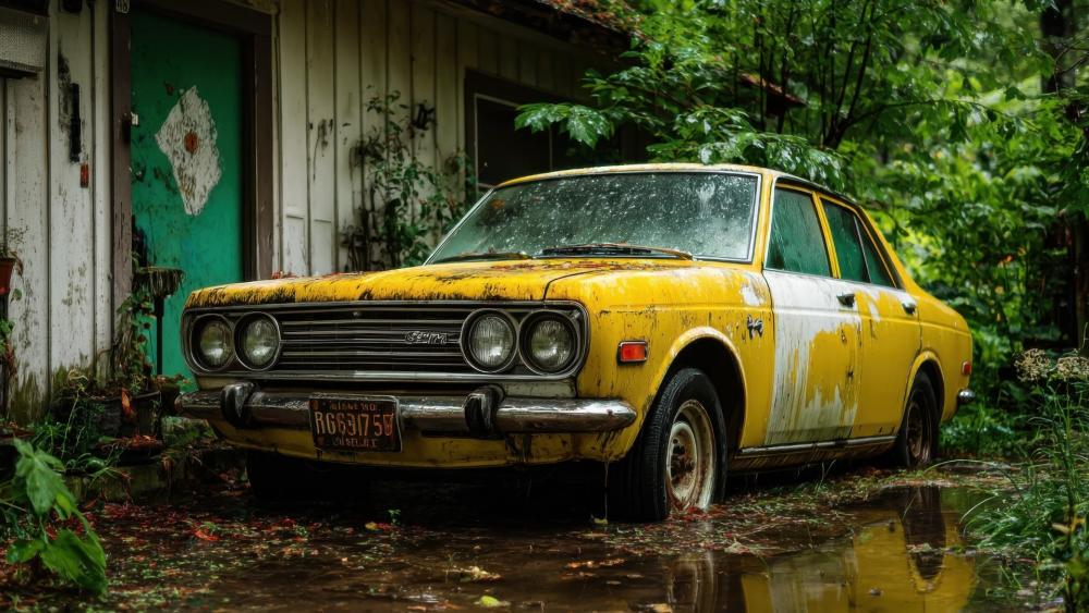 Forgotten Yellow Classic Car wallpaper