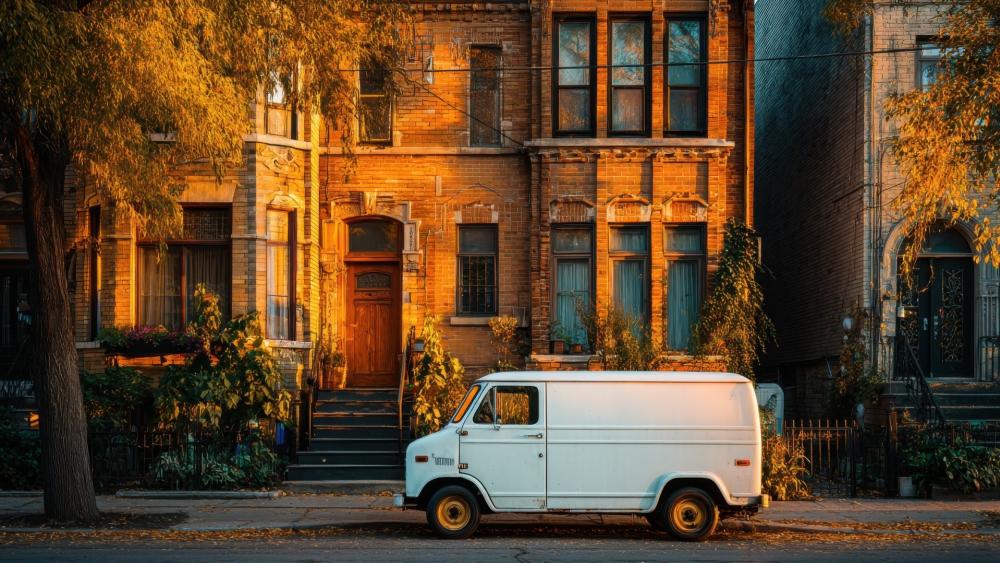 Golden Autumn Vintage Van wallpaper