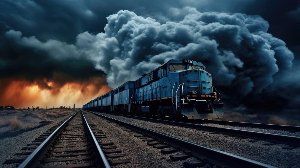Dramatic Freight Train Under Storm Clouds wallpaper