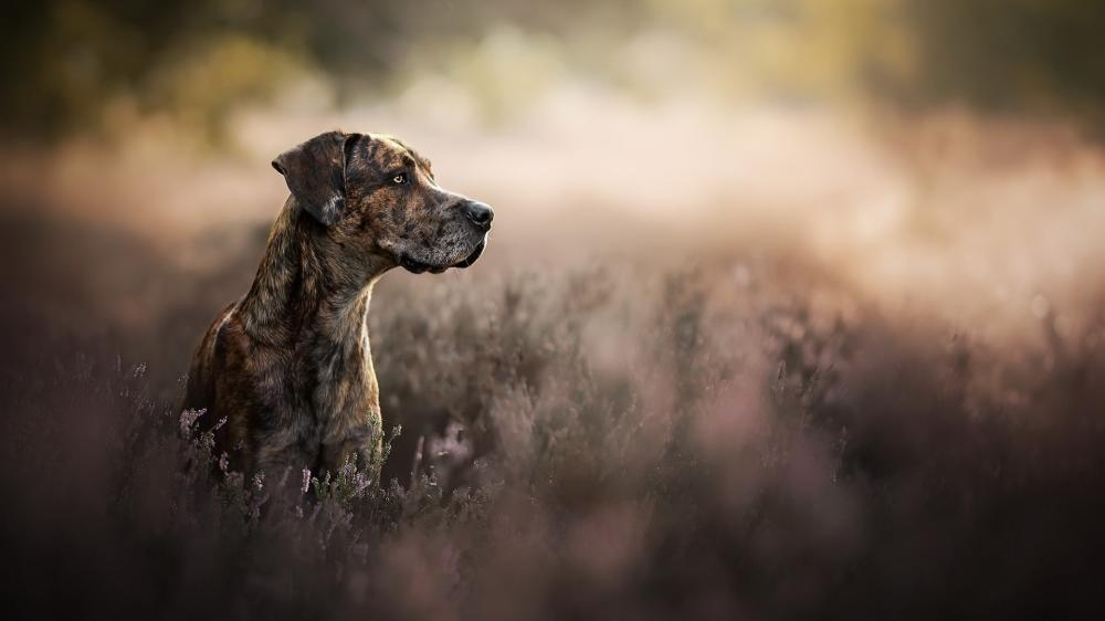 Brindle Dog in Golden Meadow wallpaper