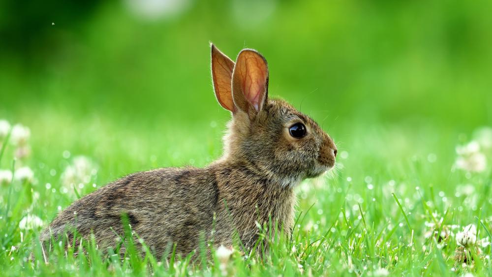 Adorable Rabbit in Green Meadow wallpaper