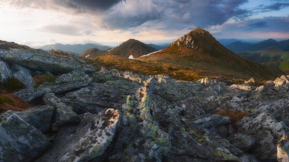 Dramatic Sunset Over Hoverla Peaks wallpaper