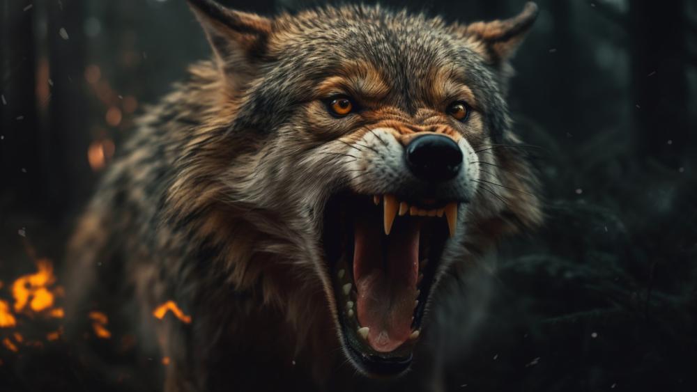 Furious Wolf in Cinematic Darkness wallpaper