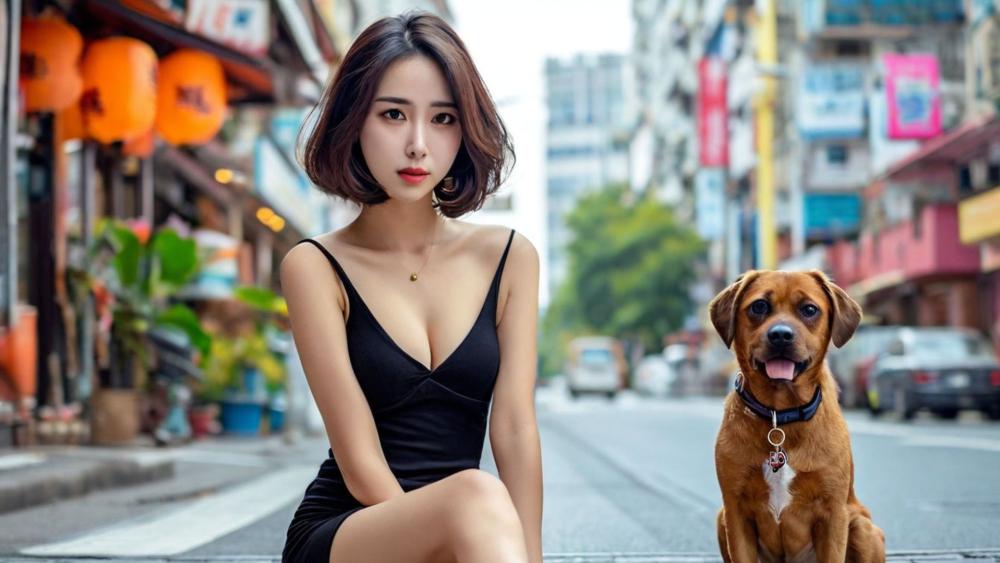 Urban Elegance with Loyal Companion wallpaper