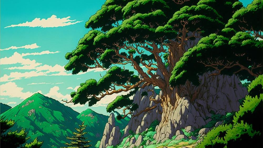Whispering Green Mountain Oasis wallpaper