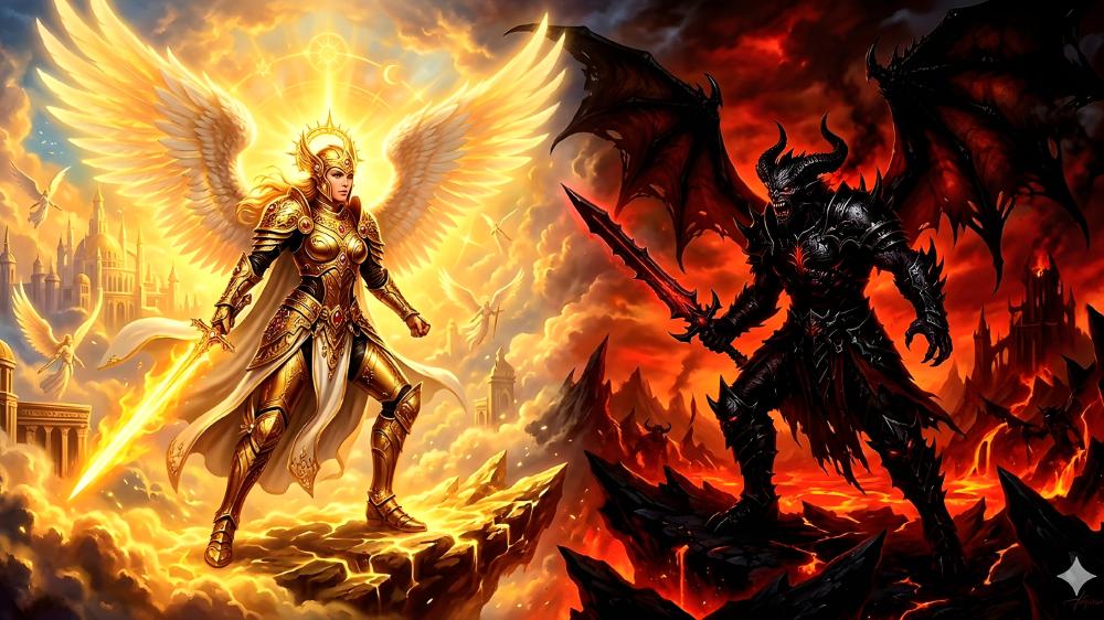 An angel and a devil fights wallpaper