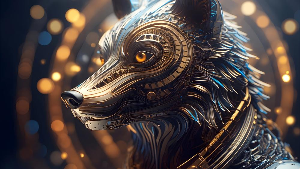 Steampunk Cyber Wolf Sentinel wallpaper