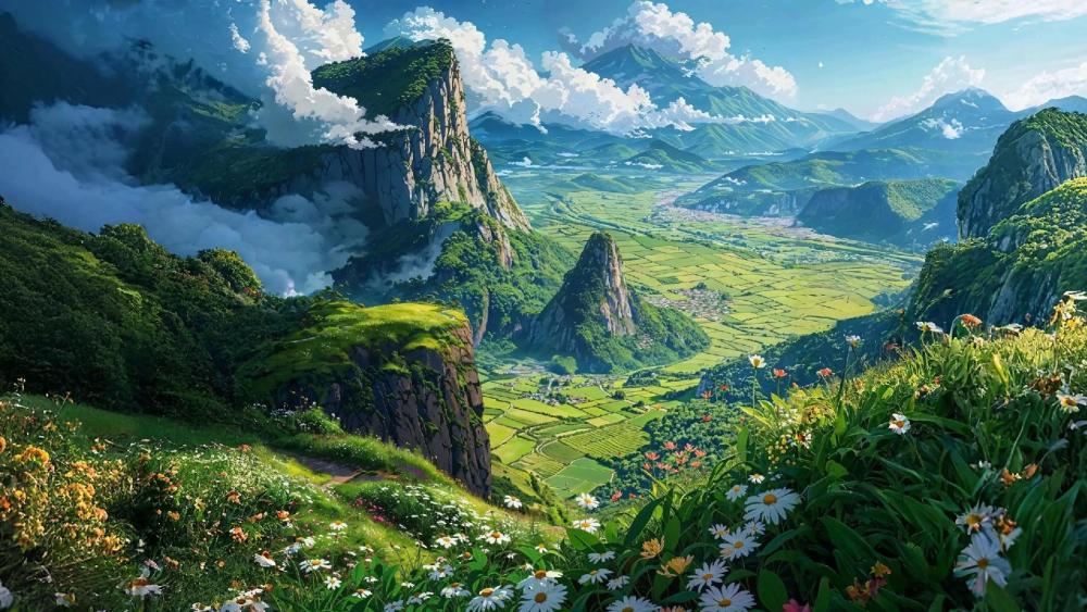 Dream Valley Above the Flowers wallpaper