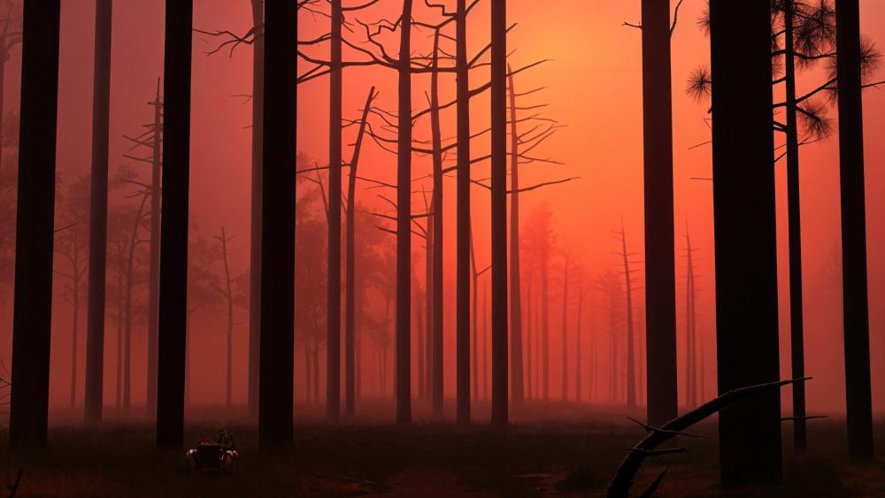 Crimson Mist Forest wallpaper