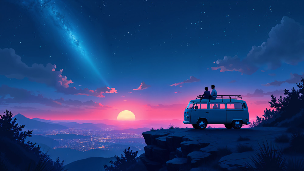 Moonlit Horizon Roadtrip Dreamscape wallpaper