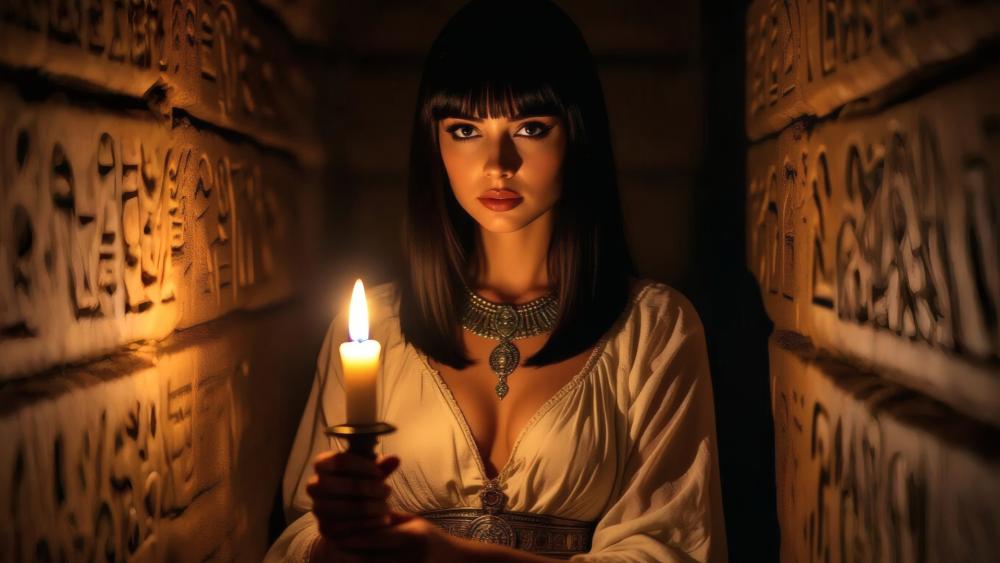 Mystic Candlelit Egyptian Temple Guardian wallpaper