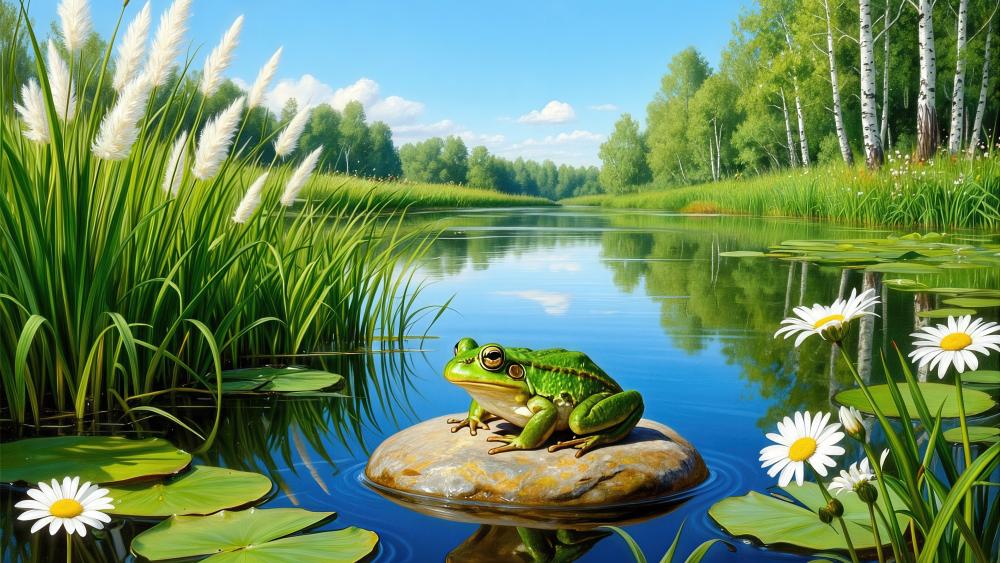 Serene Frog by the Summer River wallpaper