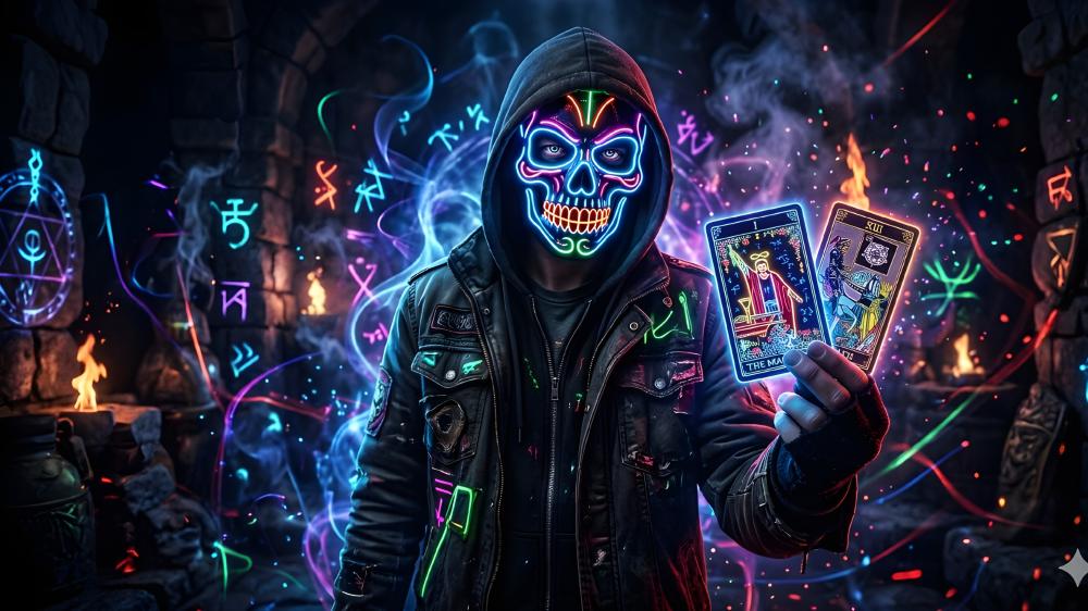 Neon Mysticism: The Magician of the Cyber Underworld! wallpaper