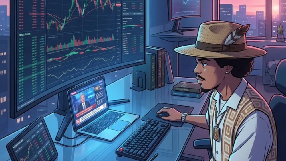 Afro Trader in Neon Market Hub wallpaper