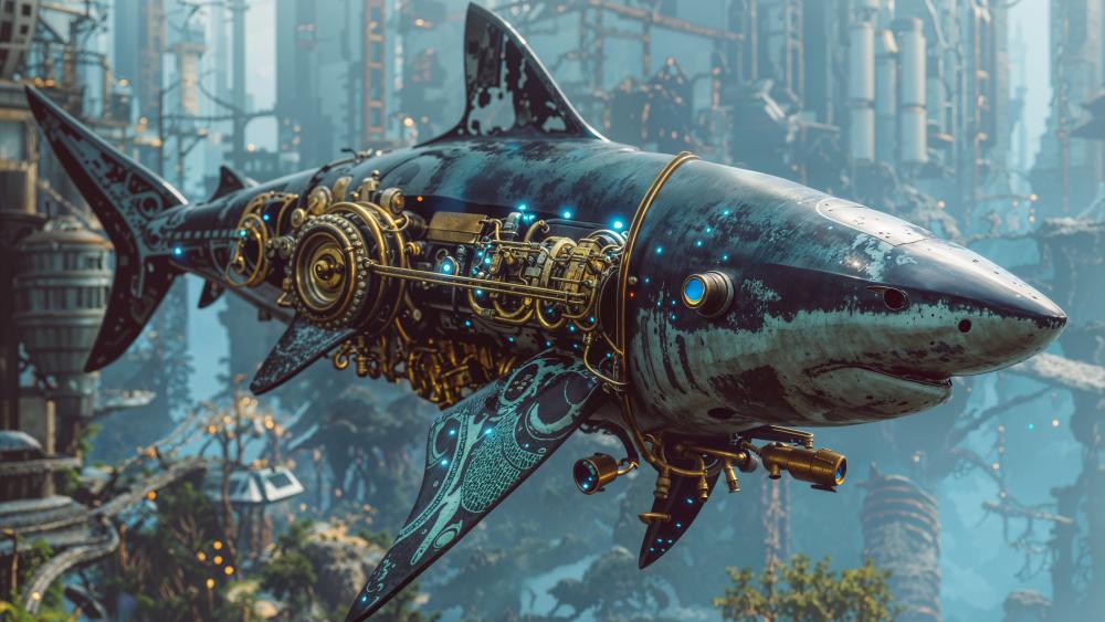 Steampunk Leviathan Shark wallpaper
