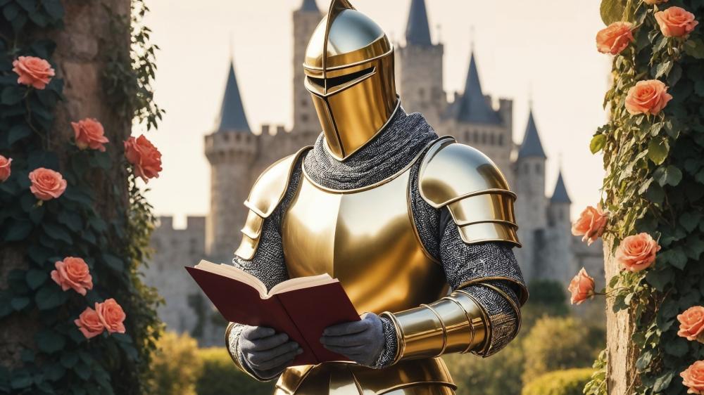 Golden Knight Among Roses wallpaper