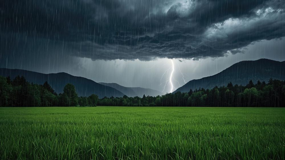 Storm Over Green Meadow wallpaper