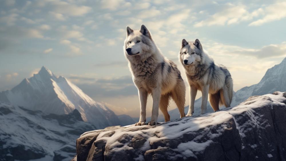 Arctic Wolves on Mountain Peak wallpaper