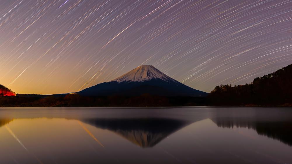 Mount Fuji Under Star Trails at Lake Kawaguchi wallpaper