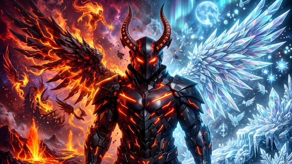Celestial Battle of Light and Shadow wallpaper