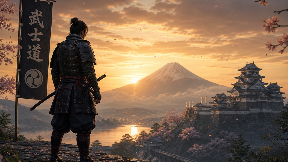 Samurai Dawn Over Mount Fuji wallpaper