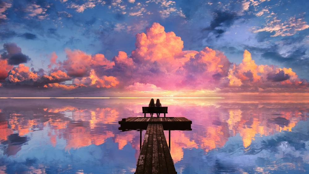 Dreamy Sunset Pier Reflection wallpaper