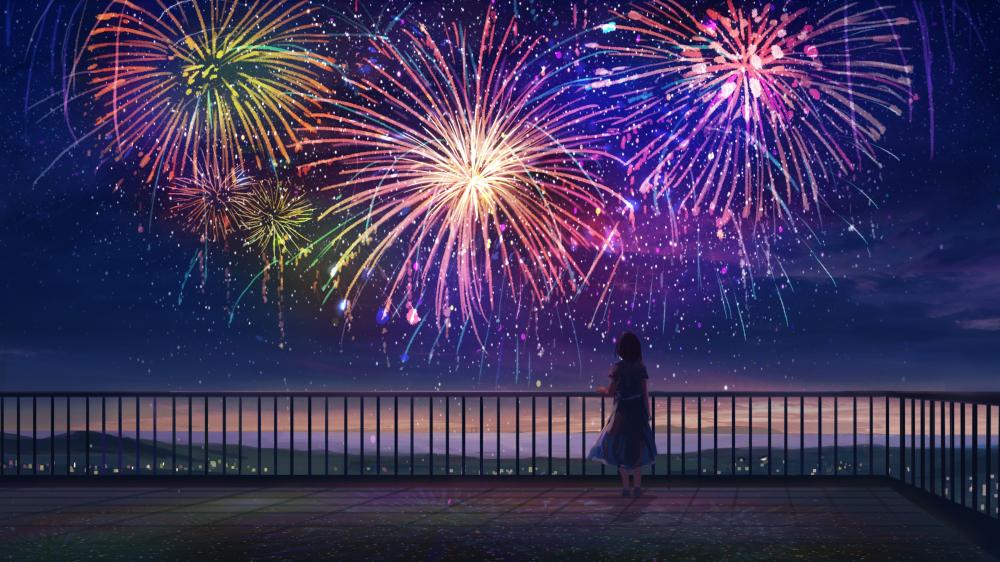 Fireworks Over Silent Rooftop Dream wallpaper