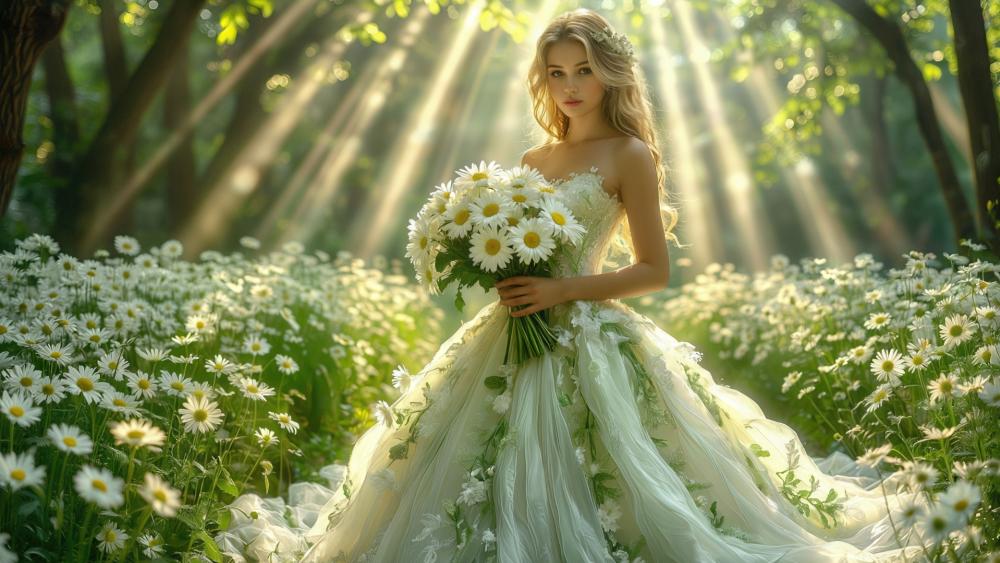Enchanted Meadow Bride in Sunlit Bloom wallpaper