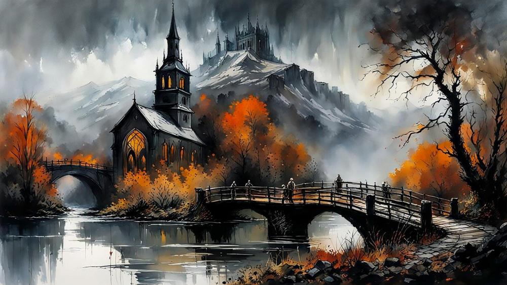 Enchanted Gothic Autumn Sanctuary wallpaper