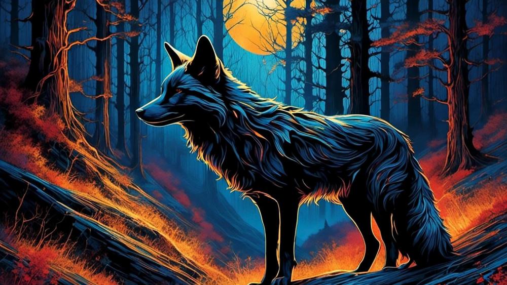 Mystic Wolf in Ember Forest wallpaper