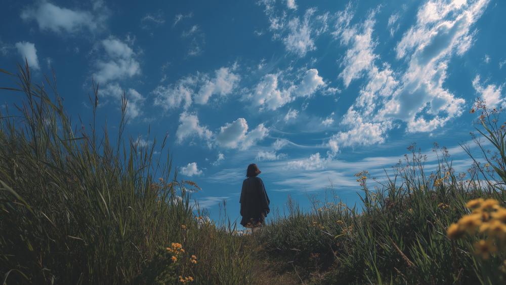 Solitary Dreamer Beneath Endless Sky wallpaper
