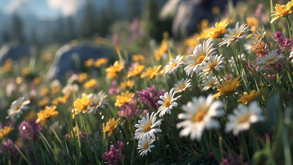 Golden Daisy Meadow Serenity wallpaper