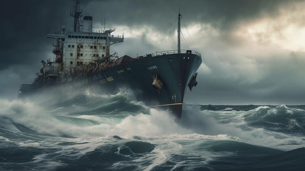 Storm Bound Cargo Vessel wallpaper