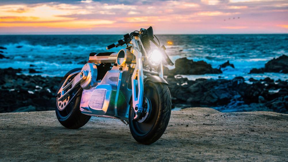 Curtiss Zeus Electric Motorcycle by the Sea wallpaper