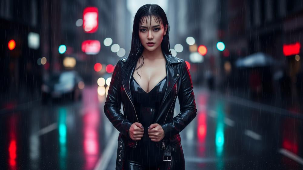 Rainy Neon City Siren wallpaper
