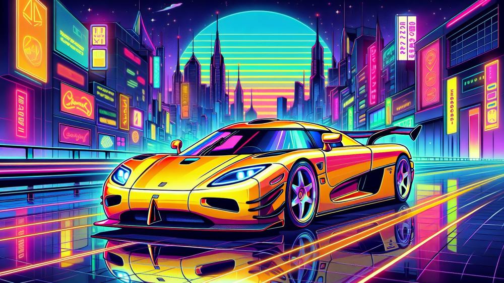 Neon Koenigsegg on Futuristic City Streets wallpaper